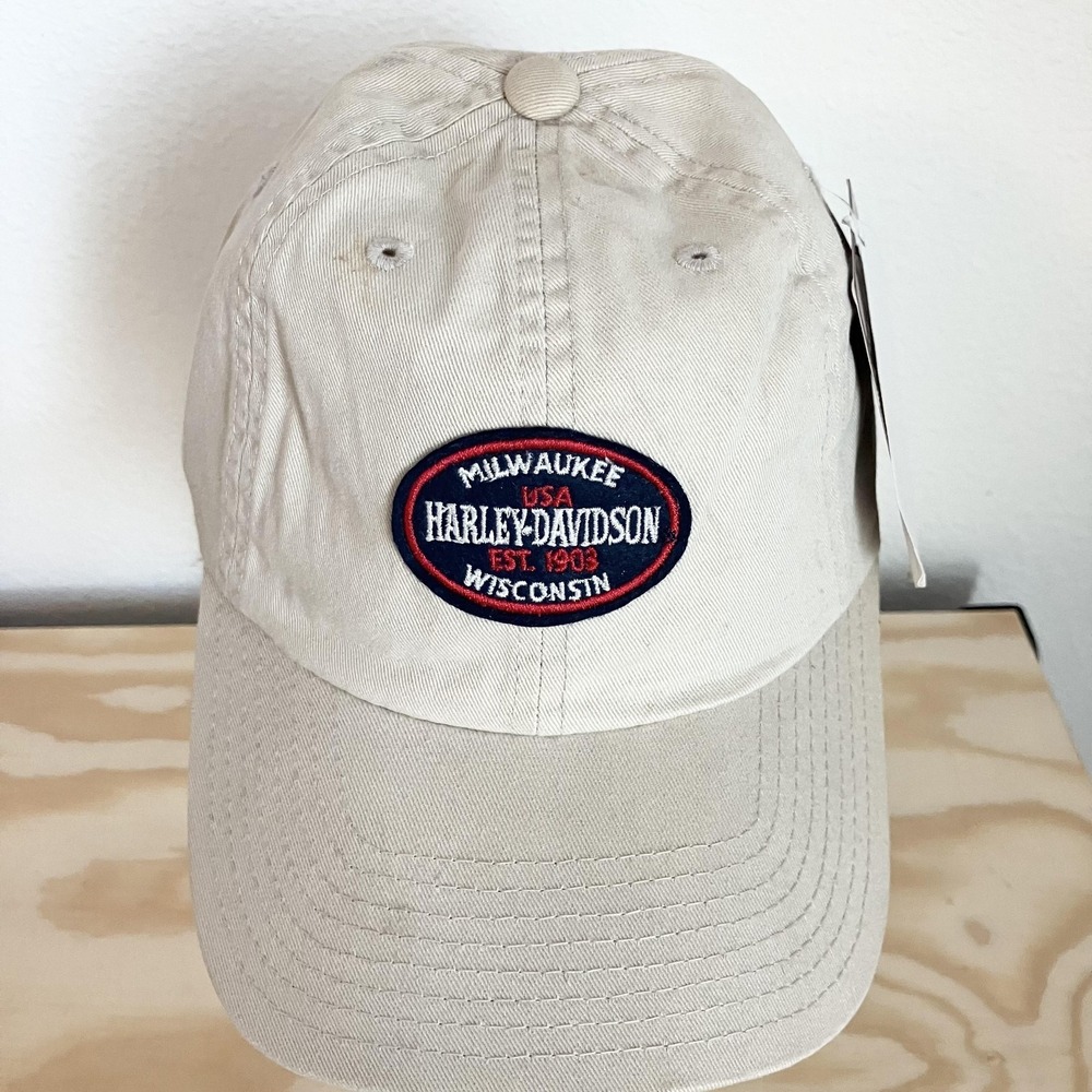 Harley-Davidson American Needle Hat‎ Cap Strap Back Mens One Size Beige Patch